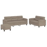 Cumpara ieftin Set de canapele cu perne, 3 piese, gri taupe, microfibra
