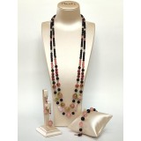 Cumpara ieftin Set Bijuterii Starshine Agat Negru, Jad Floral si Cuart Roz, Placat Aur Roz, Argint 925, Colier, Bratara, Cercei, Handmade Italy