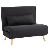 HOMCOM Fotoliu Pat Individual 3 &icirc;n 1 cu Spătar Reglabil pe 6 Nivele și Pernă, Canapea Pat Pliant, 94x78x80 cm, Negru | Aosom Romania