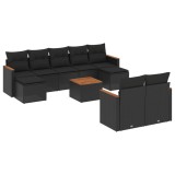 Cumpara ieftin Set canapele de gradina cu perne, 10 piese, negru, poliratan