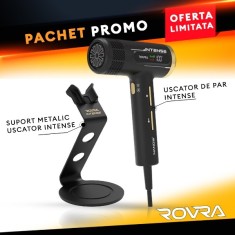 Pachet promo - ROVRA - Uscator de par Intense Negru + Suport uscator