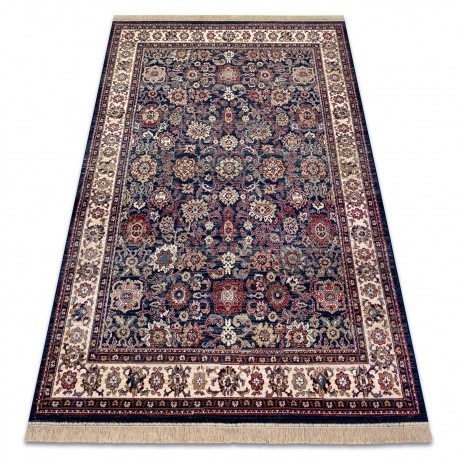 Covor Windsor 22991 ORNAMENT, CADRU, FRANJURI albastru inchis / fildeş, 120x170 cm