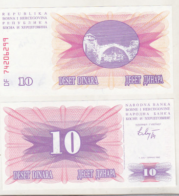 bnk bn Bosnia 10 dinari 1992 unc foto