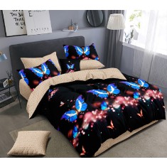 Lenjerie de pat pentru o persoana cu 2 huse de perna patrata, Teos, bumbac mercerizat, multicolor
