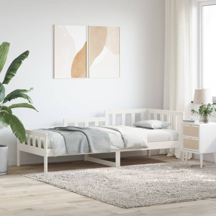vidaXL Pat de zi fără saltea, alb, 80x200 cm, lemn masiv pin
