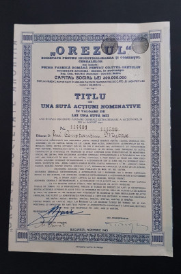 Actiune 1945 OREZUL / titlu de 100 actiuni / Prima fabrica pt cojirea orezului foto