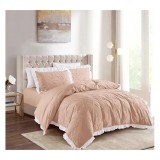 Cumpara ieftin Lenjerie de Pat Dublu, Bumbac Finet, 4 Piese Cu Elastic, Bej Deschis - CPL135