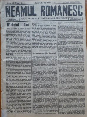 Ziarul Neamul romanesc , nr. 21 , 1915 , din perioada antisemita a lui N. Iorga foto
