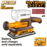 Slefuitor orbital 20V, 90x180mm, 13000rpm, motor brushless, fara acumulator, INGCO CFSLI2031