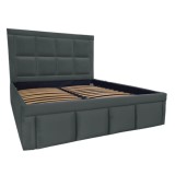 Pat tapitat Premium, 160/200 cm, dark grey 268, cu somiera metalica rabatabila si spatiu de depozitare