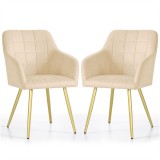 Set 2 Scaune Dining Luxano Akord Furniture Factory, Velur Bej, Picioare Aurii Otel, 82 cm Inaltime