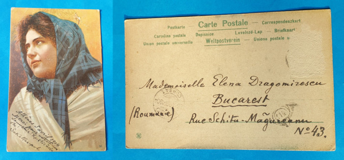 Carte Postala circulata corespondenta Bucuresti anul 1904 - Portret de femeie