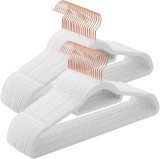 SONGMICS Set de 50 de umerase pentru haine, anti-alunecare cu catifea, bara de cravata si carlig pivotant, 43,5 cm, alb Household NewTrend