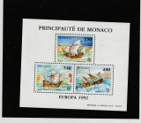 Monaco 1992-Europa CEPT,Bloc 3 valori,Aniversare Columb,MNH, Organizatii internationale, Nestampilat