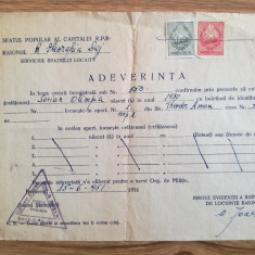 1951, Adeverință locuire, Raionul Gheorghiu Dej, București, Str. Th. Aman, Nr.7