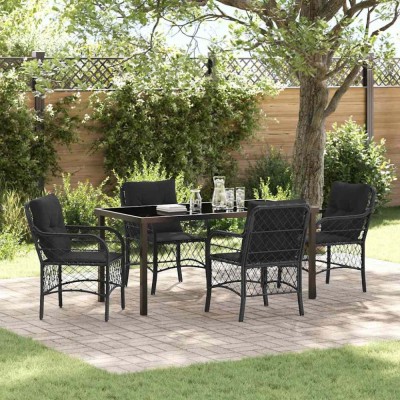 vidaXL Set de masă pentru grădină cu pernă 5 pcs Negru Rattan poli 3380207 foto