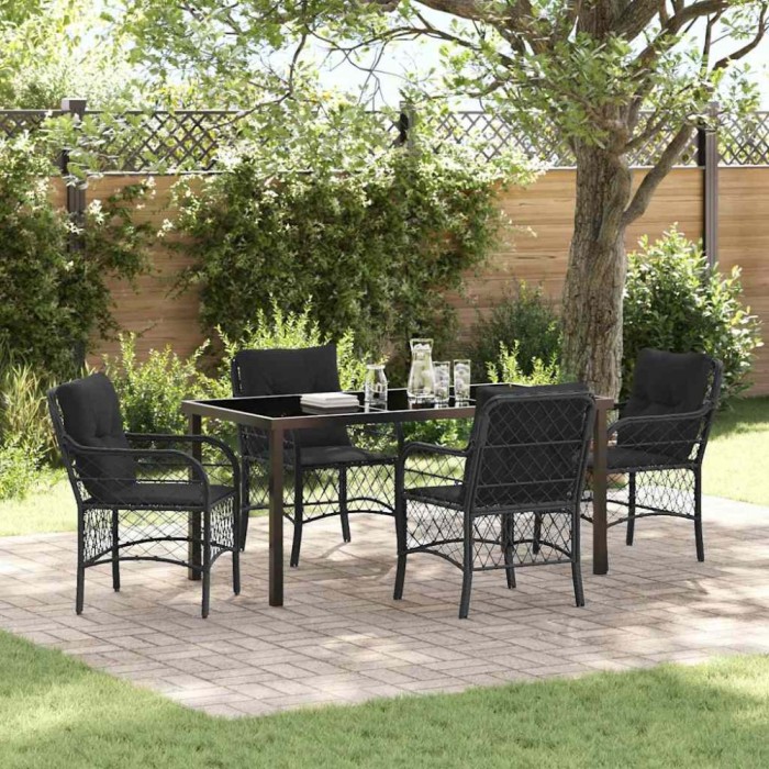 vidaXL Set de masă pentru grădină cu pernă 5 pcs Negru Rattan poli 3380207