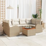 vidaXL Set canapea grădină 7 pcs Bej, alb 5 locuri Rattan, Lemn