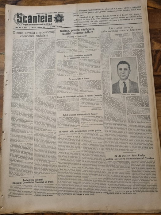 scanteia 2 aprilie 1952-raionul lehliu si crevedia,orasul cluj,hunedoara