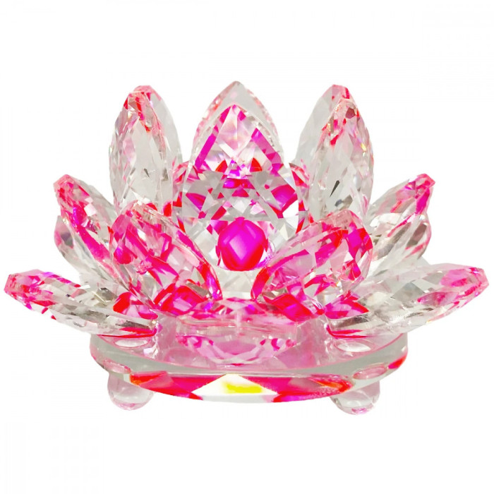 Lotus roz, decoratiune cristal k9 tip nufar pentru armonie, 8 cm