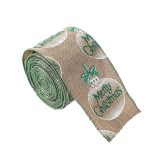 Panglica de Craciun pentru Decor Brad, Flippy, Panglica Decorativa de Craciun pentru Funde, Imprimeu Globulet Merry Christmas, 200 x 6.3 m, Khaki Alb