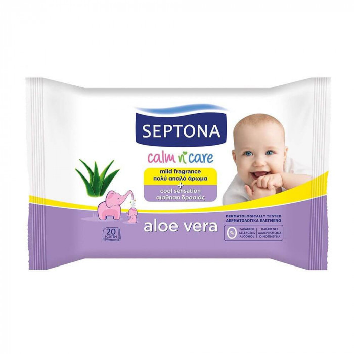 Servetele Umede pentru Bebelusi SEPTONA, 20 Buc/Set, Aloe Vera, Servetele Umede Septona, Servetele Bebelusi Septona, Servetele Umede pentru Copii, Ser