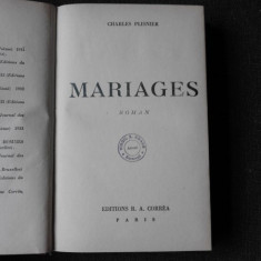 MARIAGES - CHARLES PLISNIER (CARTE IN LIMBA FRANCEZA)