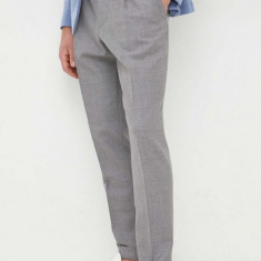 BOSS pantaloni de lana culoarea gri, drept