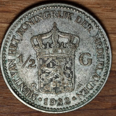 Olanda - moneda de colectie - 1/2 gulden 1922 - 5g argint .720 - superba !