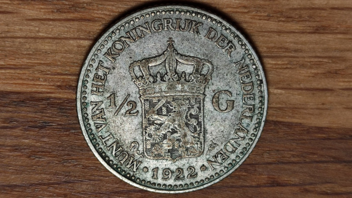 Olanda - moneda de colectie - 1/2 gulden 1922 - 5g argint .720 - superba !