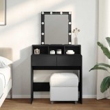 VidaXL Masă de toaletă cu LED, negru, 80x41x144,5 cm