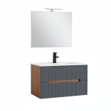 Trent Mobilier de baie 80 cm lavoar ceramic (2 sertare) cu oglindă 60x80 cm stejar sunset-antracit gri