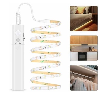 Banda LED, kit cu senzor de miscare, lungime 1 metru, 60 LED/m, alimentare baterii foto