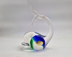 Murano original figurina de sticla lucrata manual Balena paperweight Italia &#039;70 arta sticla lucrata manual 11 x 15 cm