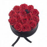 Buchet Flori de Săpun &icirc;n Cutie Cadou - 14 Trandafiri roșii - Rotund