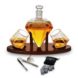 Set Decantor Diamant Deluxe, 2 pahare din sticla si suport din lemn