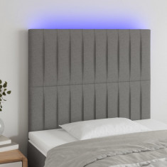 vidaXL Tăblie de pat cu LED, gri închis, 100x5x118/128 cm, textil