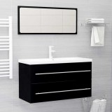 Set mobilier de baie, 2 piese, negru, PAL
