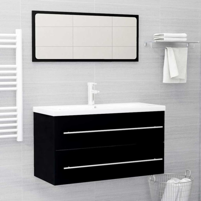Set mobilier de baie, 2 piese, negru, PAL