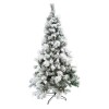 Brad artificial decorat cu conuri pin nins de craciun 2.1m, interior/exterior, diametru 131 cm, 630 ramuri, suport metalic inclus, alb/verde, Oem