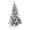 Brad artificial decorat cu conuri pin nins de craciun 2.1m, interior/exterior, diametru 131 cm, 630 ramuri, suport metalic inclus, alb/verde