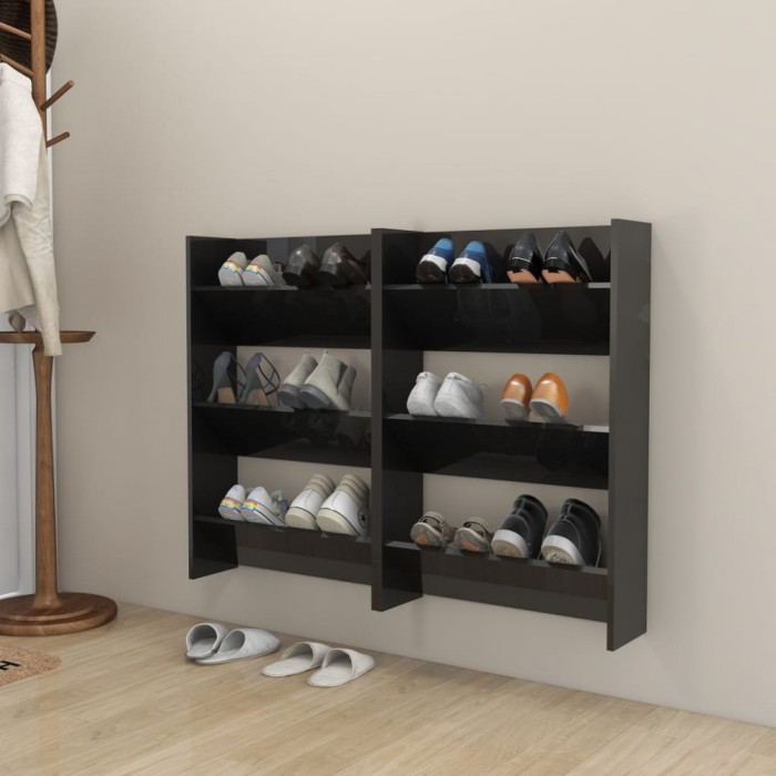 vidaXL Pantofare de perete, 2 buc., negru extralucios, 60x18x90 cm PAL 806774