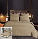 Cumpara ieftin Lenjerie Pat Damasc Onana DC003 Crem, 6 Piese, Cu Elastic, 180x200 cm