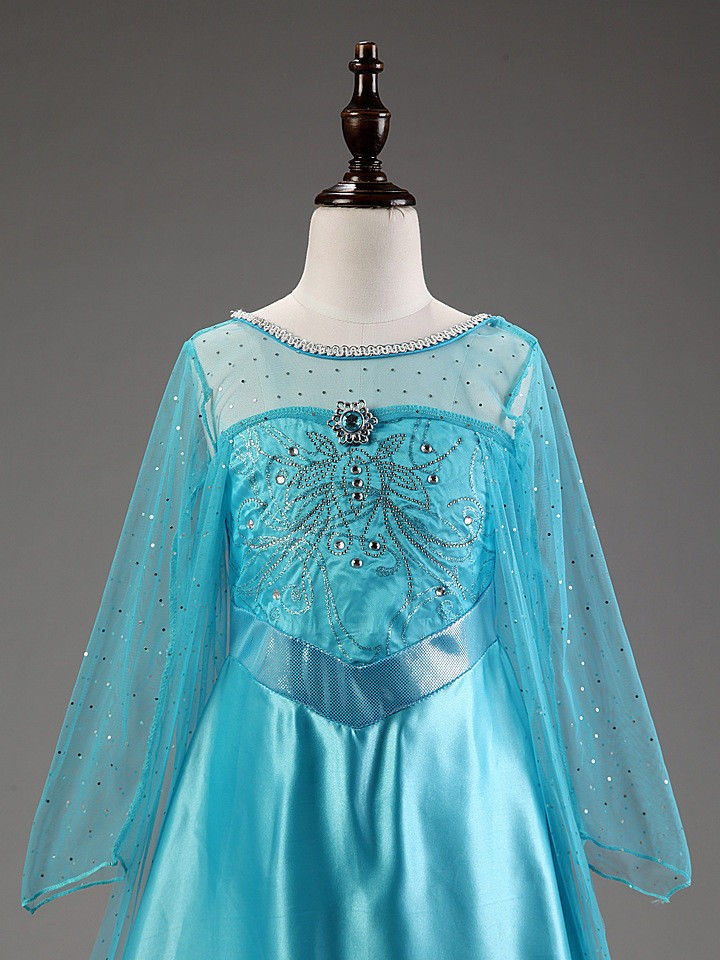 Rochie/rochita costum Elsa Frozen cu trena lunga, 4-5 ani, 5-6 ani, 6-7 ani,  7-8 ani, 8-9 ani, Bleu | Okazii.ro