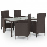 Set mobilier de exterior cu perne, 5 piese, maro, poliratan