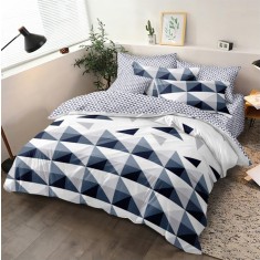 Lenjerie de pat pentru o persoana cu husa de perna patrata, Allen, bumbac mercerizat, multicolor