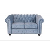 Sofa Chesterfield Lemn Masiv Albastru Marin 2 Locuri Manuala Living
