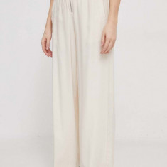 Dkny pantaloni femei, culoarea bej, lat, high waist