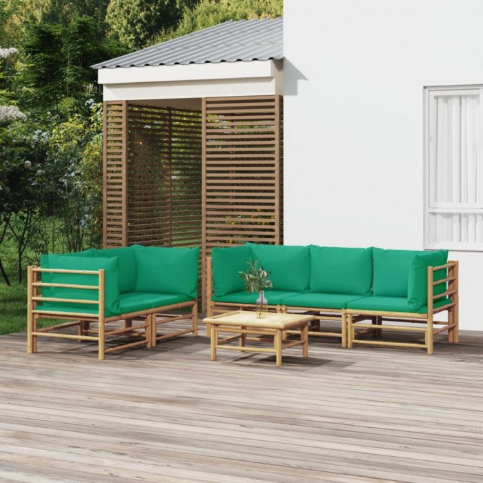 Set mobilier de gradina cu perne verzi, 6 piese, bambus GartenMobel Dekor
