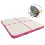 VidaXL Saltea gimnastică gonflabilă cu pompă roz 200x200x10 cm PVC